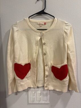 Pink Chicken Girls Heart Pocket Cardigan Sweater Cream Red Size 10Y